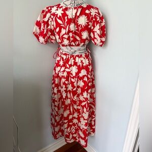 Moon River Red and Cream Floral Maxi Dress